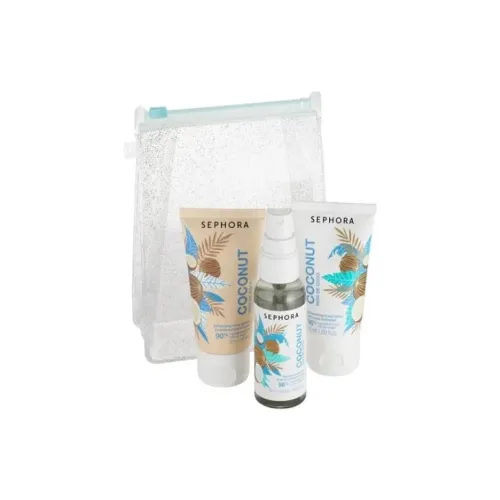 Sephora 2024 Рождество Ограниченный Мини Кокосовый Зеленый Наборы для Ухода Успокаивающий Чистка 50мл+50мл+50мл+Сумка для хранения