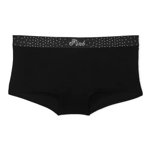 Victoria's Secret Розовый логотип Хлопок SHINE Boyshort Panty PBDW Нижнее белье Женские 1 упаковка Черный