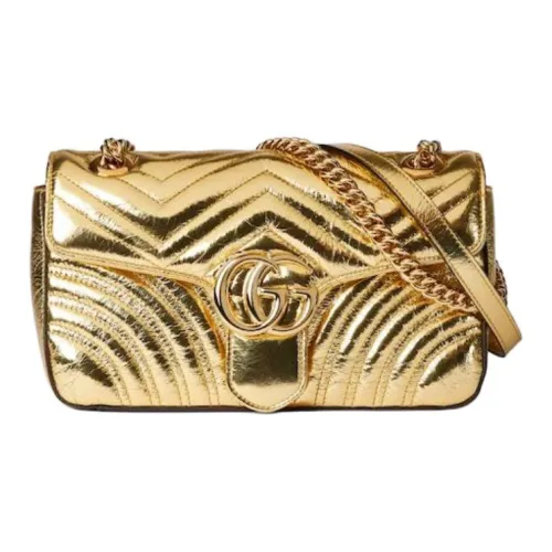 GUCCI GG Marmont Кожа Плечевая Сумка Маленькая Женская Золотая