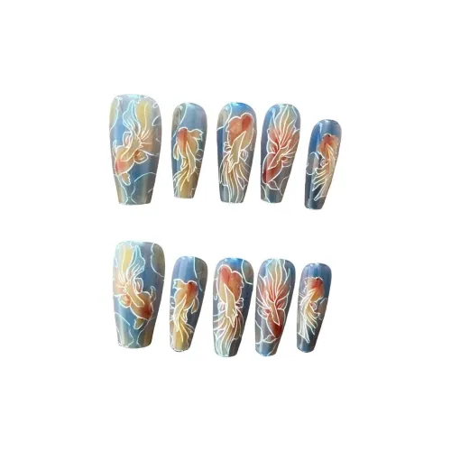 NIANTING Как рыба в воде Best Selling Счастливый кои Рыбка False Nail Короткий LADDER Китайский стиль 14mm