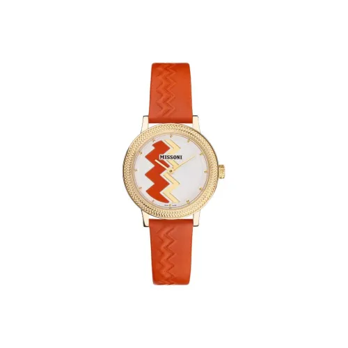 MISSONI Наручные часы Кварцевый механизм Кожаный ремешок 35 мм Белый циферблат Женские часы