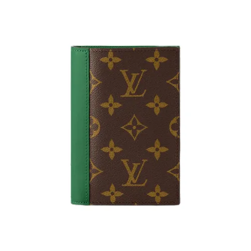 LOUIS VUITTON Покрытый холст с коровья кожа отделка держатель для паспорта мужской зеленый