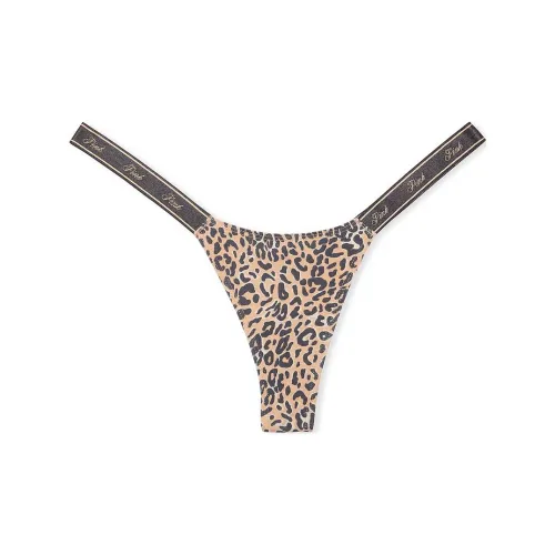 Victoria's Secret Розовый логотип Хлопок Микро Стринг Panty PLP Нижнее белье Женские 1 упаковка Леопардовый принт