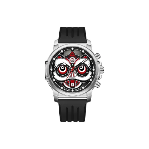 PEAK Awakening Lion Series Кварцевый механизм Силиконовый ремешок Часы Мужские Черный циферблат