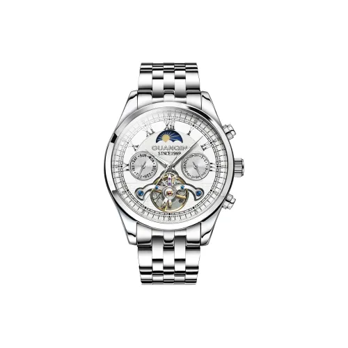GUANQIN GJ16122 Автоматический Механический Механизм Нержавеющая Сталь Ремешок Часы Мужские Белый Циферблат