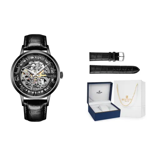 Bestdon Автоматический Механический Механизм Натуральная Кожа Ремешок Мужские Часы Черный Циферблат