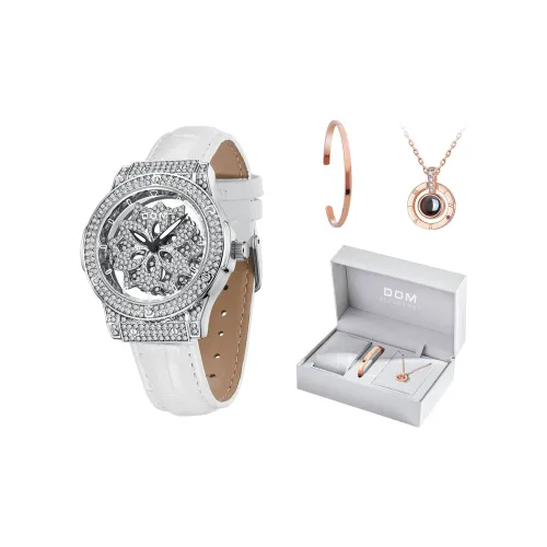 DOM Кварцевый механизм кожаный ремешок женские часы циферблат с открытым механизмом