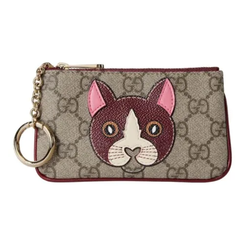 GUCCI Key Pouch с покрытием ткань женский бежевый и темно-коричневый