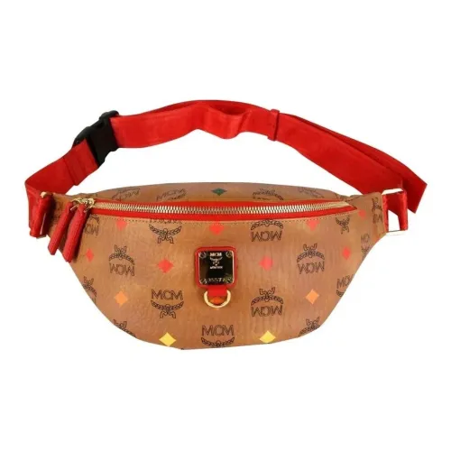 MCM Покрытый холст Одно плечо Через плечо Бананка Мужской Коричневый Красный
