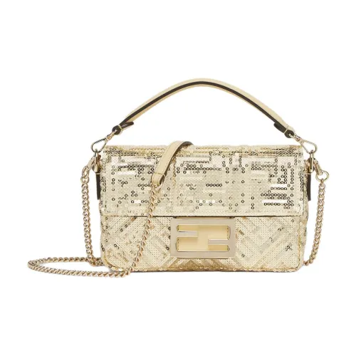 FENDI Baguette Полиэстер Сумка через плечо Сумка Мини Женская Золотая