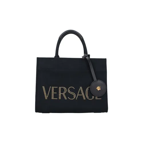 VERSACE Ткань Тоут Сумка Сумка для покупок Сумка через плечо Сумка среднего размера Женская Черная