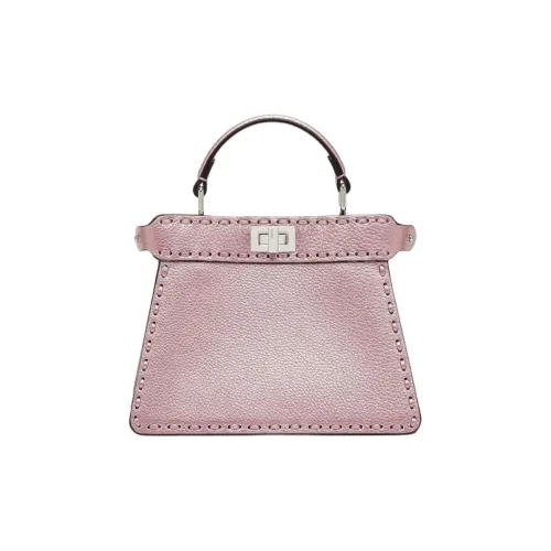 FENDI Peekaboo ISeeU Телячья кожа Сумка через плечо Сумка Маленькая Женская Металлический Розовый