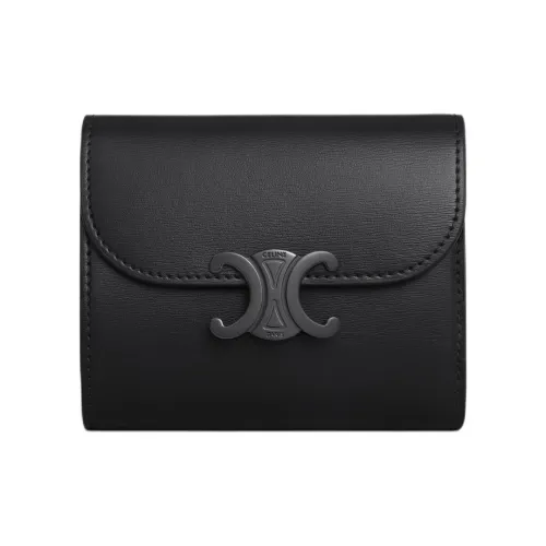 CELINE Triomphe Телячья кожа Кошелек Маленький Женский Черный