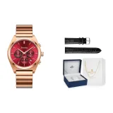 Розовый корпус, красный циферблат, розовый стальной браслет