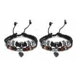 Черный, многослойный, ткань, вязаный, лист, браслеты, пара