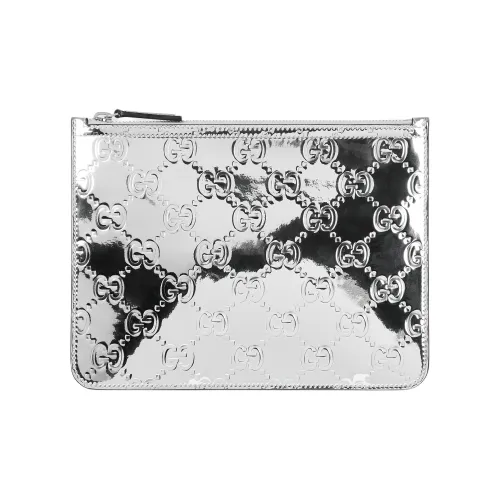 GUCCI Глянцевый Effect Ткань Клатч Средний Унисекс Металл Серебряный