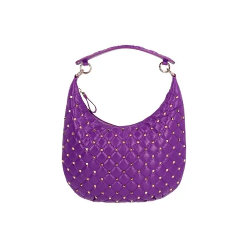 Valentino ROCKSTUD SPIKE Телячья кожа Хобо Сумка Сумка на одно плечо Маленькая Женская Фиолетовая