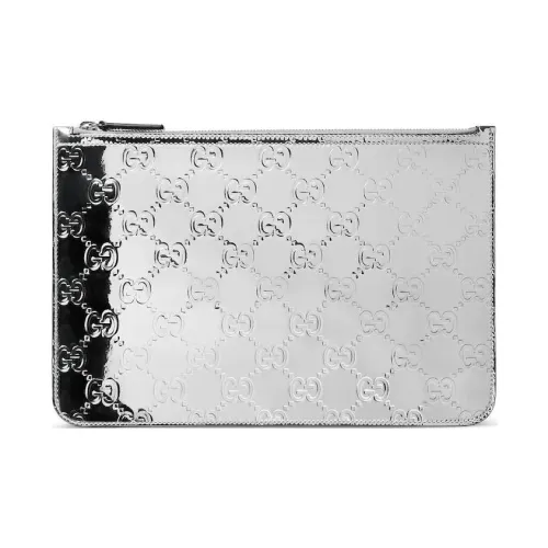 GUCCI Серебряный Глянцевый Эффект Ткань Клатч Большой Мужской Серебряный