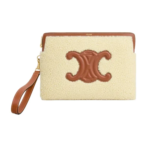 CELINE Shearling с телячьей кожей клатч маленький женский светлый умбра