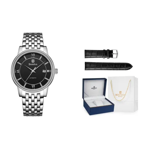 Bestdon Автоматический Механический Механизм Нержавеющая Сталь Ремешок Мужские Часы Черный Циферблат