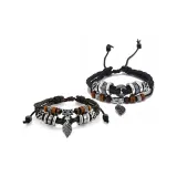 Коричневый + Черный, многослойный, ткань, вязаный, лист, браслеты, пара