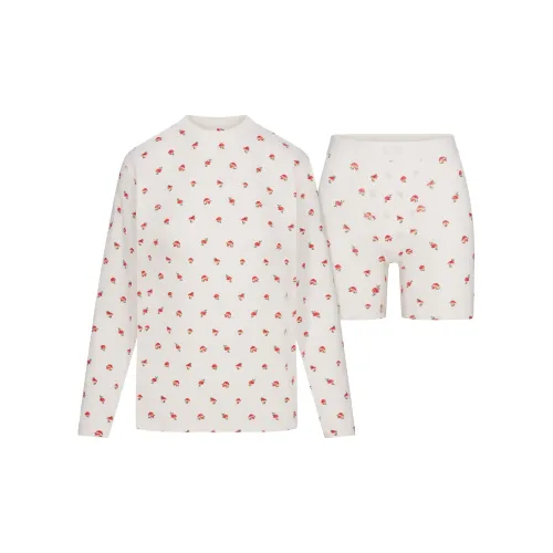 SKIMS Boyfriend Long Sleeve T Рубашка и Комплект Boxers Pajama Комплект Unisex Marble Mushroom Print Мраморный Гриб Принт