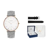 Розовый, белый циферблат, серый, искусственная замша (включает запасной кожаный ремешок)