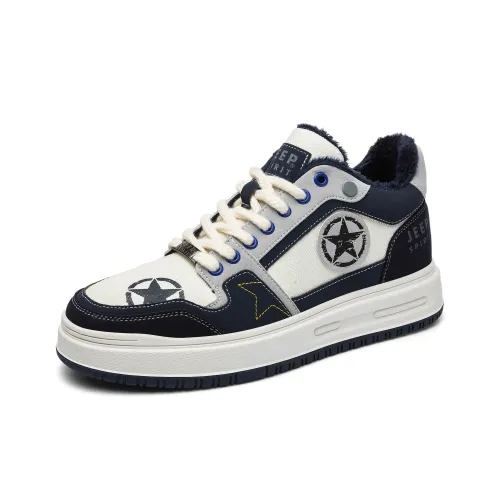 JEEP SPIRIT Покрытие Термическое Устойчивое к Износу Легкий Увеличение Высоты MID Топ Скейтборд Кроссовки Мужские Белый Синий