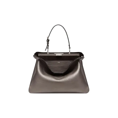 FENDI Peekaboo Телячья кожа Одно плечо Сумка Большая Женская Голубино-серый