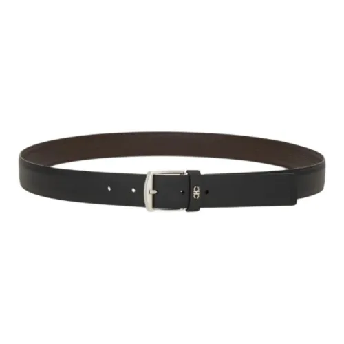 FERRAGAMO Телячья кожа Кожаные ремни Мужской Moroccan Ореховая скорлупа Черный Ширина 3 см