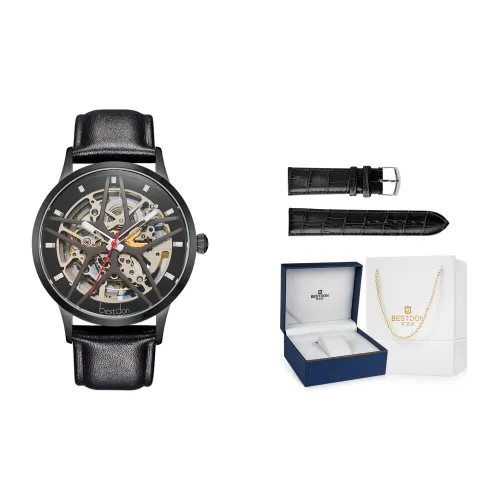 Bestdon Автоматический Механический Механизм Естественная Кожа Ремешок Часы Мужские Черный Циферблат