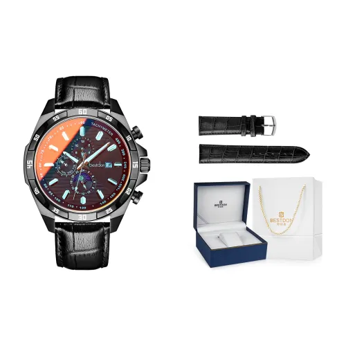 Bestdon Автоматический Механический Механизм Натуральная Кожа Ремешок Мужские Часы Черный Циферблат