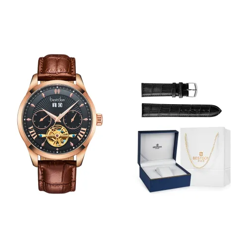 Bestdon Автоматический Механический Механизм Натуральная Кожа Ремешок Мужские Часы Черный Циферблат