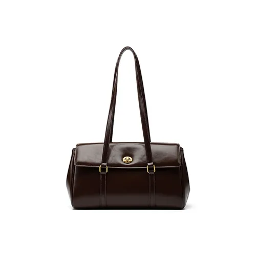 HONGU Сумка через плечо из коровьей кожи среднего размера женская темно-кофейный темно-черный