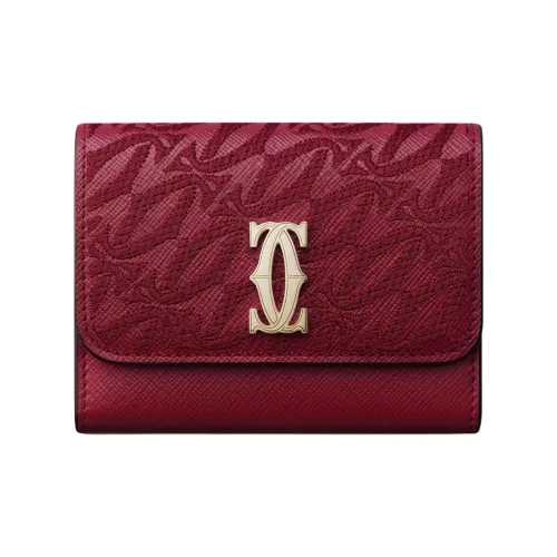 Cartier Телячья кожа Кошелек Мини Женский Вишнево-красный