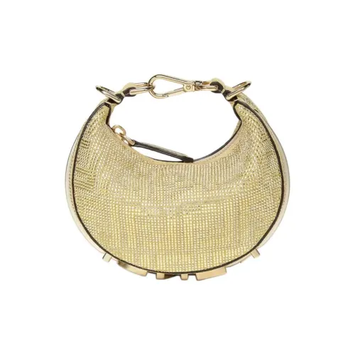 FENDI Телячья кожа Полумесяц Сумка на запястье Сумка Экстра мини Женская Шампань