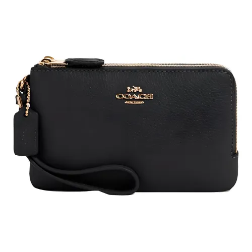 COACH Double Layer Leather Clutch Women's Black COACH Двойной клатч из кожи женский черный