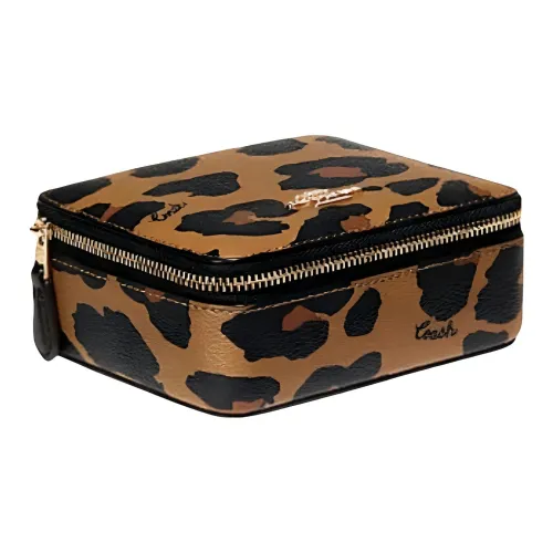 COACH Canvas Пэчворк с Гладкой Кожей Хлопок для хранения косметики Чехол Мини Женский Черный Коричневый