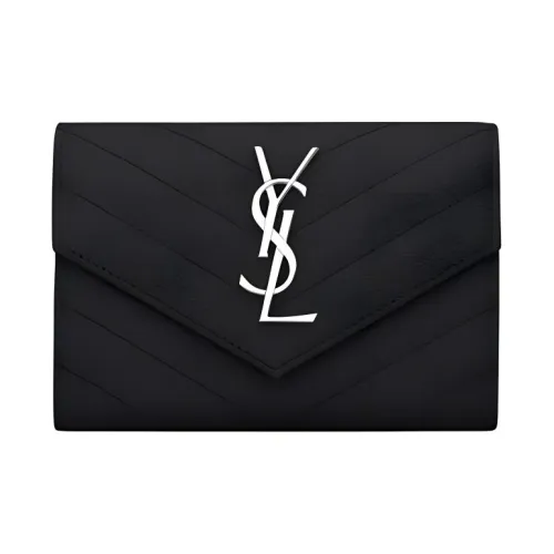 SAINT LAURENT Стеганый кожаный конверт кошелек маленький женский черный