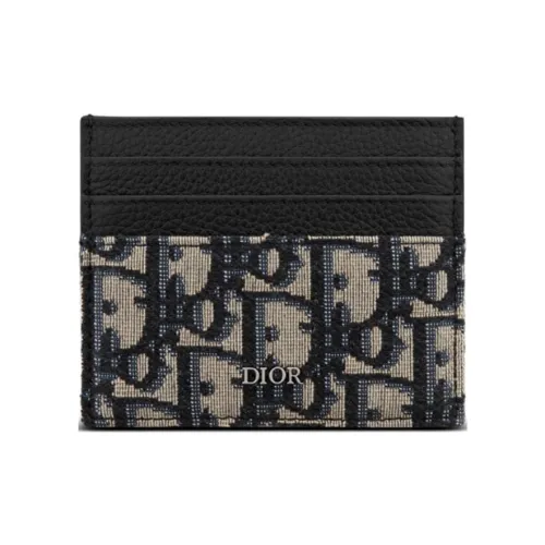 DIOR Вышивка Жаккард с Телячьей Кожей Держатель для Карт Мужской Бежевый и Черный