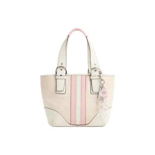 COACH Подпись Холст Тоут Сумка Сумка для покупок Сумка среднего размера Женская Розовая Многоцветная Айвори