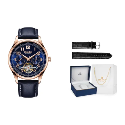 Bestdon Автоматический Механический Механизм Естественная Кожа Ремешок Часы Мужские Синий Циферблат
