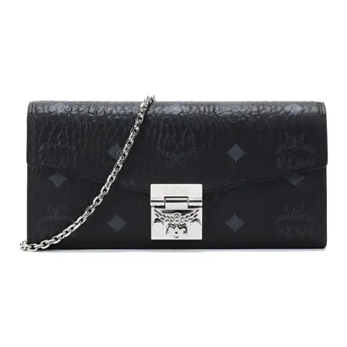 MCM Patricia Visetos Покрытый холст Конверт Сумка Сумка с цепочкой Сумка через плечо Мини Мужская Черная