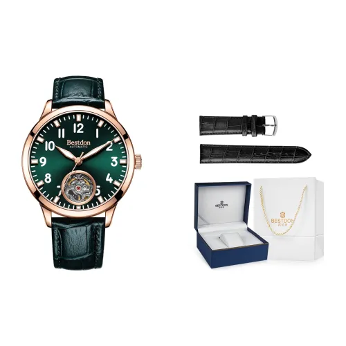 Bestdon Автоматический Механический Механизм Естественная Кожа Ремешок Часы Мужские Зеленый Циферблат