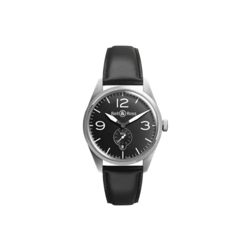 BELL ROSS Автоматический Механический Часы Мужские 41 мм Черный Циферблат Корпус из Нержавеющей Стали Кожаный Ремешок