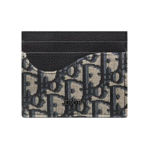 DIOR Saddle OBLIQUE Жаккардовая ткань с рельефной телячьей кожей Держатель для карт Мужской Черный Бежевый