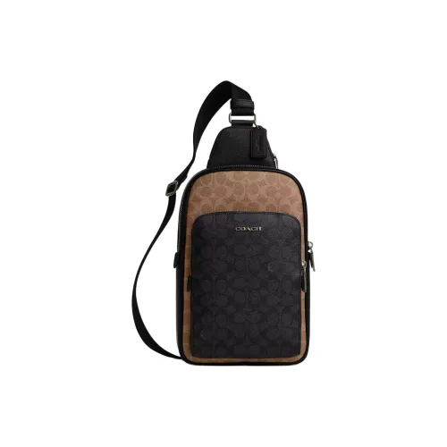 COACH Ethan Покрытый холст Одно плечо Сумка через плечо Sling Сумка Маленький Мужской Коричневый Черный
