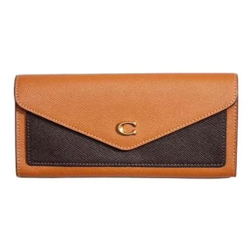 COACH Wyn Крестовая текстура Кожа Кошелек Маленький Женский Светлый Верблюжий Темный Коричневый
