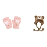 Розовый кошачий лап + хаки медведь
