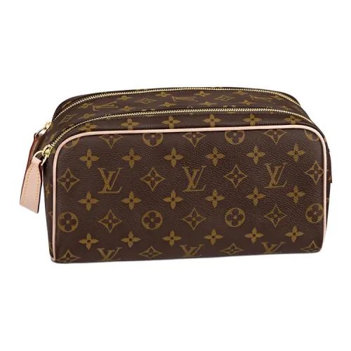 LOUIS VUITTON Dopp Kit Покрытие Холст с Коровьей Кожей Комбинированная Сумка для Туалетных Принадлежностей Мужская Коричневая